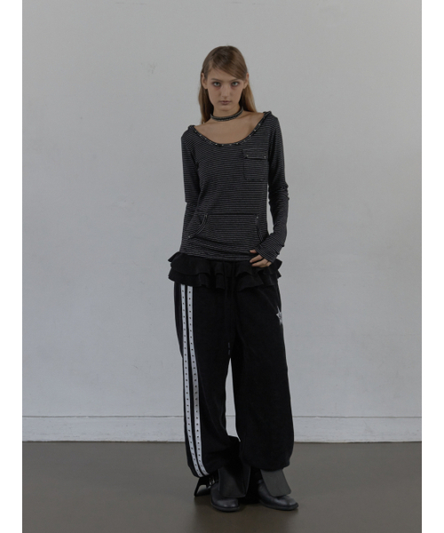 SETUP-EXE(セットアップイーエックスイー)の「SOFT STRIPE HOODIE TOP / BLACK(パーカー・レディース・その他・OS)」の7枚目の写真