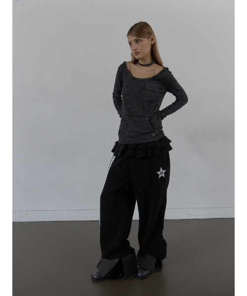 SETUP-EXE(セットアップイーエックスイー)の「SOFT STRIPE HOODIE TOP / BLACK(パーカー・レディース・その他・OS)」の8枚目の写真