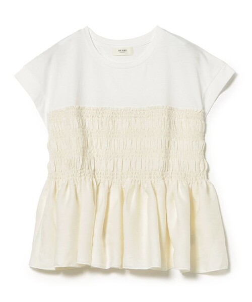 BEAMS HEART(ビームスハート)の「異素材 シャーリング プルオーバー(Tシャツ/カットソー・レディース・ケリーグリーン/チャコールグレー/オフホワイト・FREE)」の2枚目の写真