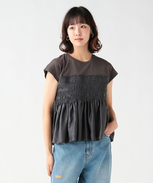 BEAMS HEART(ビームスハート)の「異素材 シャーリング プルオーバー(Tシャツ/カットソー・レディース・ケリーグリーン/チャコールグレー/オフホワイト・FREE)」の22枚目の写真