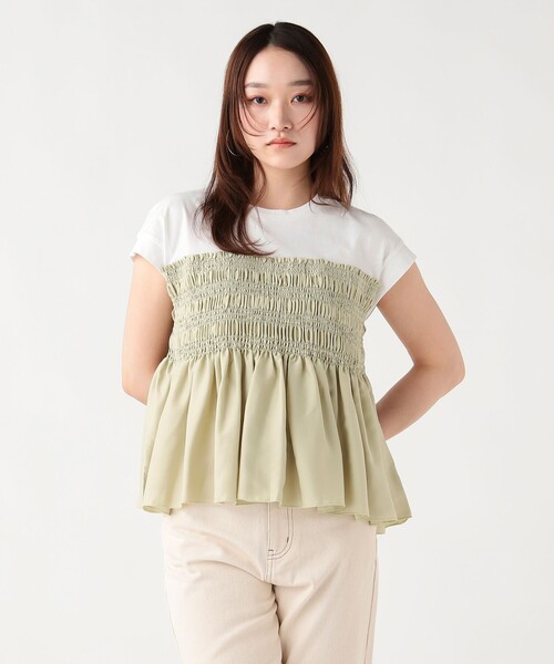 BEAMS HEART(ビームスハート)の「異素材 シャーリング プルオーバー(Tシャツ/カットソー・レディース・ケリーグリーン/チャコールグレー/オフホワイト・FREE)」の18枚目の写真