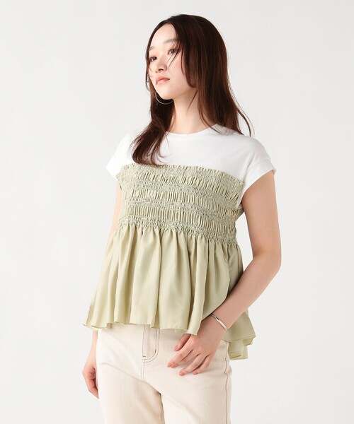 BEAMS HEART(ビームスハート)の「異素材 シャーリング プルオーバー(Tシャツ/カットソー・レディース・ケリーグリーン/チャコールグレー/オフホワイト・FREE)」の17枚目の写真
