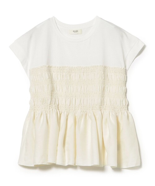 BEAMS HEART(ビームスハート)の「異素材 シャーリング プルオーバー(Tシャツ/カットソー・レディース・ケリーグリーン/チャコールグレー/オフホワイト・FREE)」の16枚目の写真