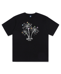 ナイトパームツリープリント半袖Tシャツブラック