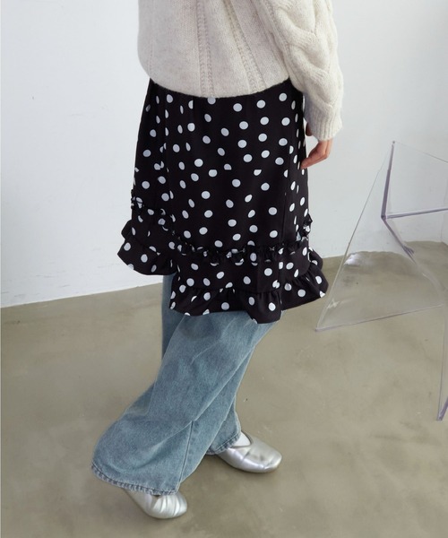 mul.（ムル）の「ドットフリルミディスカート（スカート・レディース・ブラック/ホワイト・FREE）」の10枚目の写真