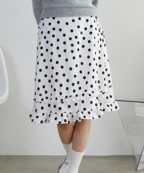 mul.（ムル）の「ドットフリルミディスカート（スカート・レディース・ブラック/ホワイト・FREE）」の3枚目の写真