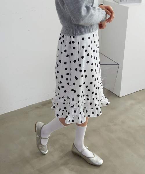 mul.（ムル）の「ドットフリルミディスカート（スカート・レディース・ブラック/ホワイト・FREE）」の5枚目の写真