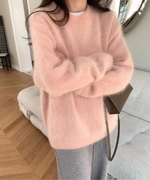 ふわモヘア風クルーネックニット