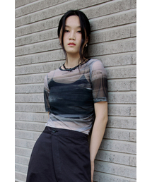 BAILIER（バイリエ）の「グラフィックシースルー半袖Tシャツ（墨色）（Tシャツ/カットソー）」