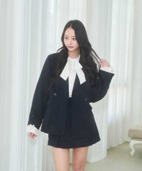 Lallana（ララーナ）の「Lame coco tailored jacket/ラメココテーラードジャケット（テーラードジャケット・レディース・グレー/ダークネイビー/ブラウン・FREE）」の6枚目の写真