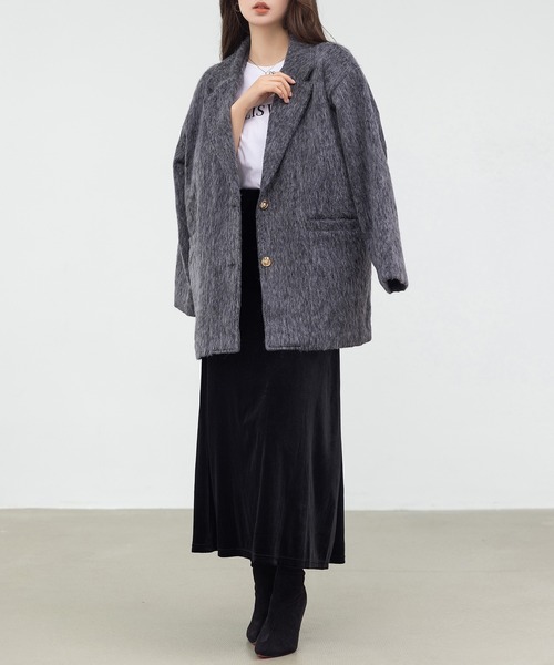 DAY CLOSET（デイ クローゼット）の「【ロング丈/ゴム入り】艶やかな光沢で大人の華やぎ魅せ。Aライン ベロア スカート レディース（スカート・レディース・ブラック/ドット・L/M）」の21枚目の写真