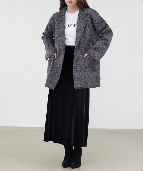 DAY CLOSET（デイ クローゼット）の「【ロング丈/ゴム入り】艶やかな光沢で大人の華やぎ魅せ。Aライン ベロア スカート レディース（スカート・レディース・ブラック/ドット・L/M）」の11枚目の写真