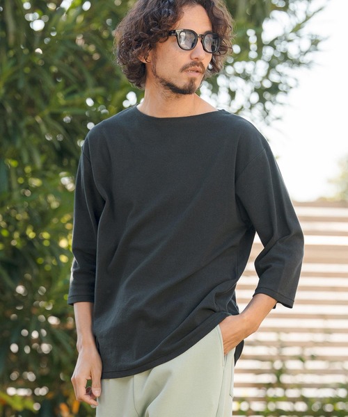 CAMBIO（カンビオ）の「mlt5517- Span Fraise Narrow Boat Neck 3-4 Sleeve Tee 7分袖Tシャツ(S60626cmb)（Tシャツ/カットソー・メンズ・ブラック/ホワイト/チャコール・S/M/L）」の4枚目の写真