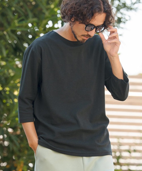 CAMBIO（カンビオ）の「mlt5517- Span Fraise Narrow Boat Neck 3-4 Sleeve Tee 7分袖Tシャツ(S60626cmb)（Tシャツ/カットソー・メンズ・ブラック/ホワイト/チャコール・S/M/L）」の5枚目の写真
