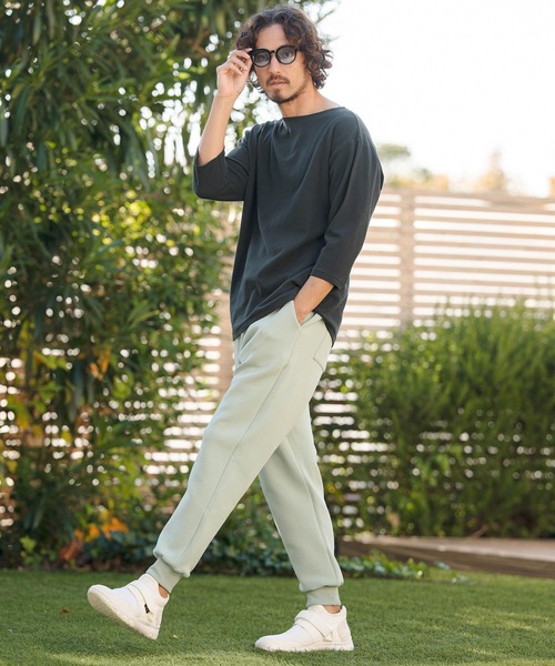 CAMBIO（カンビオ）の「mlt5517- Span Fraise Narrow Boat Neck 3-4 Sleeve Tee 7分袖Tシャツ(S60626cmb)（Tシャツ/カットソー・メンズ・ブラック/ホワイト/チャコール・S/M/L）」の6枚目の写真