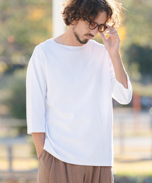 CAMBIO（カンビオ）の「mlt5517- Span Fraise Narrow Boat Neck 3-4 Sleeve Tee 7分袖Tシャツ(S60626cmb)（Tシャツ/カットソー・メンズ・ブラック/ホワイト/チャコール・S/M/L）」の8枚目の写真