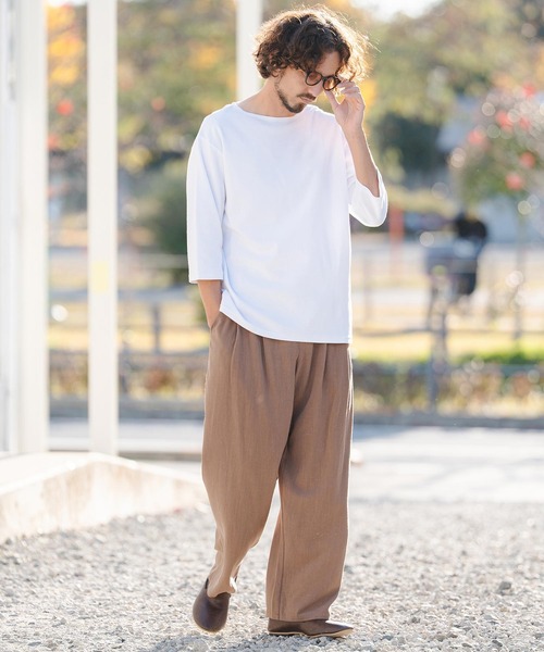 CAMBIO（カンビオ）の「mlt5517- Span Fraise Narrow Boat Neck 3-4 Sleeve Tee 7分袖Tシャツ(S60626cmb)（Tシャツ/カットソー・メンズ・ブラック/ホワイト/チャコール・S/M/L）」の11枚目の写真