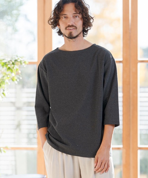 CAMBIO（カンビオ）の「mlt5517- Span Fraise Narrow Boat Neck 3-4 Sleeve Tee 7分袖Tシャツ(S60626cmb)（Tシャツ/カットソー・メンズ・ブラック/ホワイト/チャコール・S/M/L）」の12枚目の写真