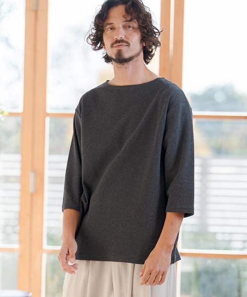 CAMBIO（カンビオ）の「mlt5517- Span Fraise Narrow Boat Neck 3-4 Sleeve Tee 7分袖Tシャツ(S60626cmb)（Tシャツ/カットソー・メンズ・ブラック/ホワイト/チャコール・S/M/L）」の13枚目の写真