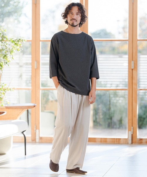 CAMBIO（カンビオ）の「mlt5517- Span Fraise Narrow Boat Neck 3-4 Sleeve Tee 7分袖Tシャツ(S60626cmb)（Tシャツ/カットソー・メンズ・ブラック/ホワイト/チャコール・S/M/L）」の14枚目の写真