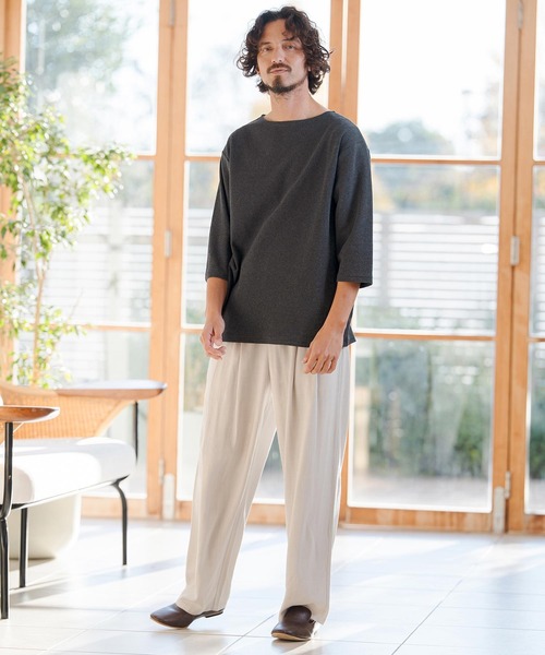 CAMBIO（カンビオ）の「mlt5517- Span Fraise Narrow Boat Neck 3-4 Sleeve Tee 7分袖Tシャツ(S60626cmb)（Tシャツ/カットソー・メンズ・ブラック/ホワイト/チャコール・S/M/L）」の15枚目の写真