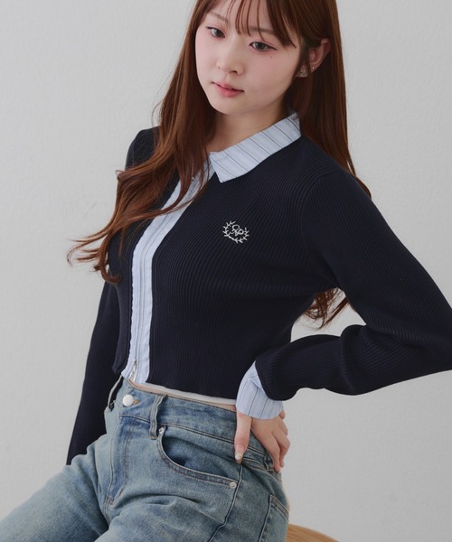 continuer de NICE CLAUP（コンティニューデナイスクラップ）の「シャツドッキングWZIPカーディガン（ニット/セーター・レディース・ネイビー/トップグレー/アイボリー/ブラック・FREE）」の4枚目の写真