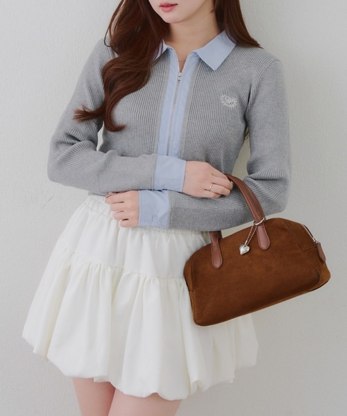 continuer de NICE CLAUP（コンティニューデナイスクラップ）の「シャツドッキングWZIPカーディガン（ニット/セーター・レディース・ネイビー/トップグレー/アイボリー/ブラック・FREE）」の12枚目の写真