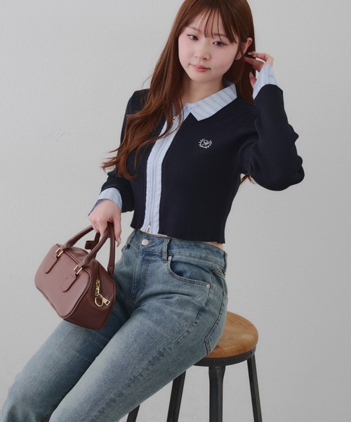 continuer de NICE CLAUP（コンティニューデナイスクラップ）の「シャツドッキングWZIPカーディガン（ニット/セーター・レディース・ネイビー/トップグレー/アイボリー/ブラック・FREE）」の14枚目の写真