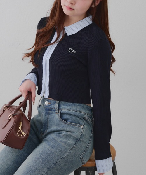 continuer de NICE CLAUP（コンティニューデナイスクラップ）の「シャツドッキングWZIPカーディガン（ニット/セーター・レディース・ネイビー/トップグレー/アイボリー/ブラック・FREE）」の15枚目の写真