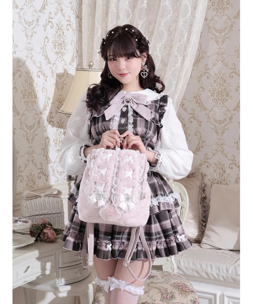 NOEMIE(ノエミー)の「うさ耳リボンレースアップファーリュック(バックパック/リュック・レディース・ブラック/アイボリー/ピンク・ONESIZE)」の5枚目の写真