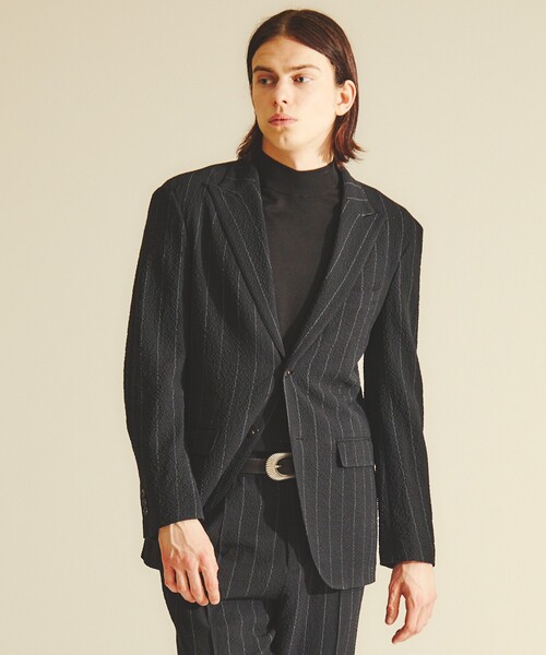 DESIGNWORKS(デザインワークス)の「【26S/S】ウールストレッチサッカーピークドラペルジャケット / セットアップ対応 / ストレッチ / 防シワ(テーラードジャケット・メンズ・ネイビー/ブラック・52/50/48/46/44)」の2枚目の写真