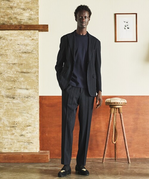 DESIGNWORKS(デザインワークス)の「【26S/S】ウールストレッチサッカーピークドラペルジャケット / セットアップ対応 / ストレッチ / 防シワ(テーラードジャケット・メンズ・ネイビー/ブラック・52/50/48/46/44)」の3枚目の写真