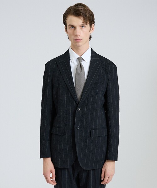 DESIGNWORKS(デザインワークス)の「【26S/S】ウールストレッチサッカーピークドラペルジャケット / セットアップ対応 / ストレッチ / 防シワ(テーラードジャケット・メンズ・ネイビー/ブラック・52/50/48/46/44)」の4枚目の写真