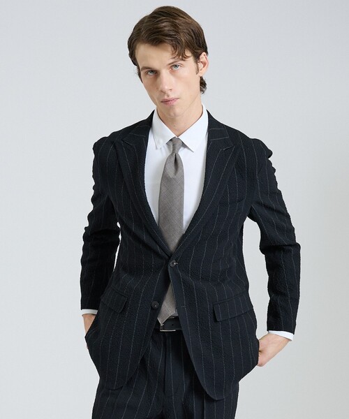 DESIGNWORKS(デザインワークス)の「【26S/S】ウールストレッチサッカーピークドラペルジャケット / セットアップ対応 / ストレッチ / 防シワ(テーラードジャケット・メンズ・ネイビー/ブラック・52/50/48/46/44)」の5枚目の写真