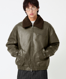 TRILLION（トリリオン）の「フリースカラーフライトレザージャケット_カーキ（ムートンコート）」