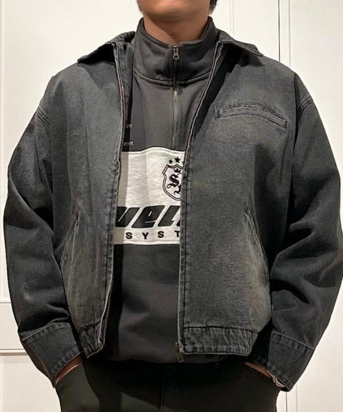 BACK NUMBER（バックナンバー）の「【BACK NUMBER】デニムフルジップジャケット (ライトアウター / ワークテイスト / ユニセックス)（ブルゾン・メンズ・ブラック/ダークインディゴブルー・L/XL/M）」の3枚目の写真