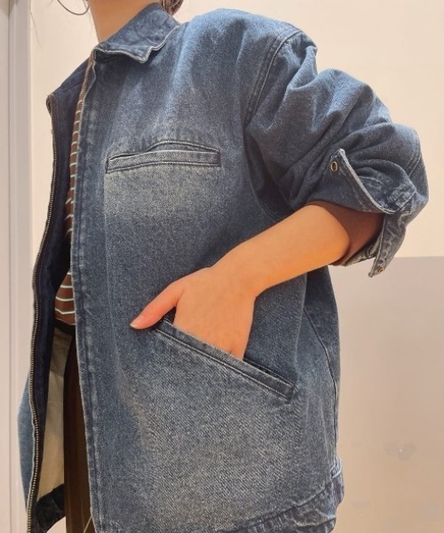 BACK NUMBER（バックナンバー）の「【BACK NUMBER】デニムフルジップジャケット (ライトアウター / ワークテイスト / ユニセックス)（ブルゾン・メンズ・ブラック/ダークインディゴブルー・L/XL/M）」の15枚目の写真