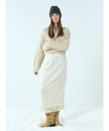Fringe Knitted Skirt, Ivory