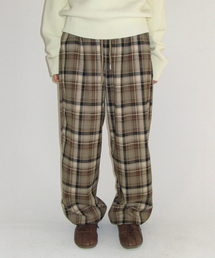 BACK HEART POCKET CHECK PANTS BEIGE