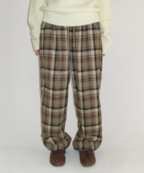 RONRON(ロンロン)の「BACK HEART POCKET CHECK PANTS BEIGE(スウェットパンツ・レディース・その他・FREE)」の1枚目の写真