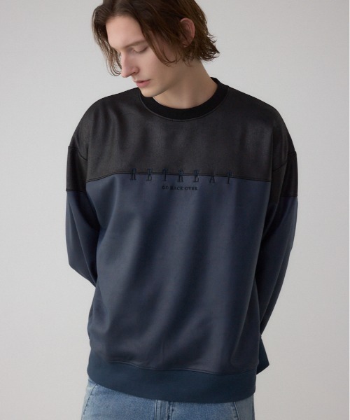 AZUL by moussy（アズールバイマウジー）の「フェイクスエード切り替えトップス（スウェット・メンズ・ブラウン系その他/ブルー系その他3/グレー系その他・MEDIUM/LARGE/SMALL）」の3枚目の写真