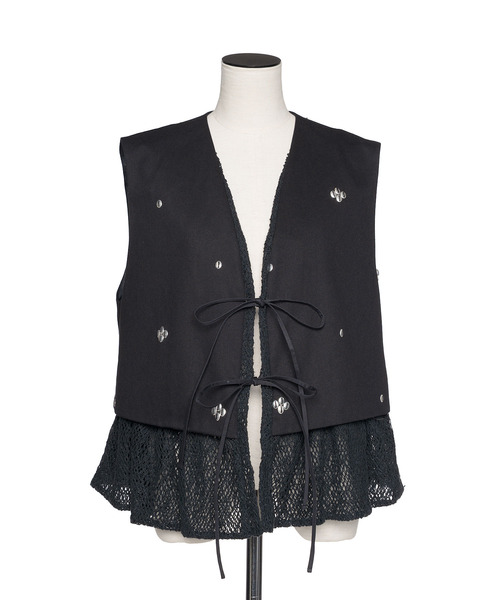 muller of yoshiokubo(ミュラーオブヨシオクボ)の「muller of yoshiokubo ミュラーオブヨシオクボ / METAL BEANS VEST メタルビーズレイヤードベスト / MLS26701(ベスト・レディース・ブラック/アイボリー・38)」の9枚目の写真