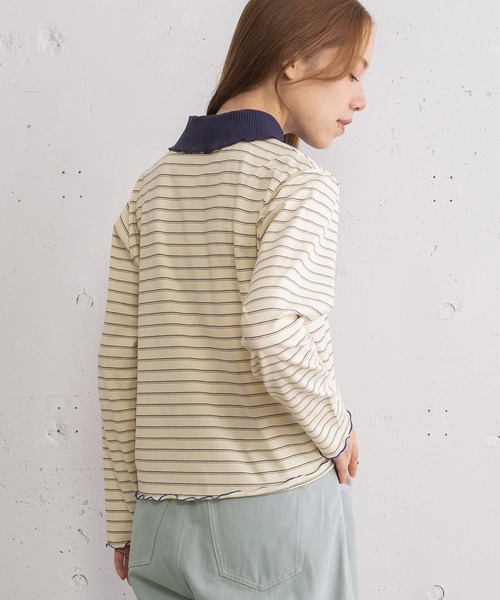 POU DOU DOU(プードゥドゥ)の「並びボタン配色衿トップス(Tシャツ/カットソー・レディース・ネイビー/キナリ/ダークグレー/ブルー・3)」の10枚目の写真