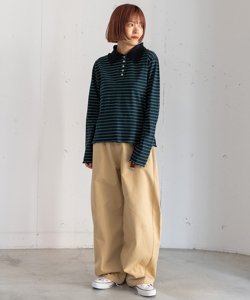 POU DOU DOU(プードゥドゥ)の「並びボタン配色衿トップス(Tシャツ/カットソー・レディース・ネイビー/キナリ/ダークグレー/ブルー・3)」の12枚目の写真