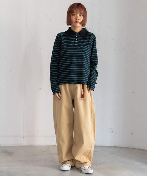 POU DOU DOU(プードゥドゥ)の「並びボタン配色衿トップス(Tシャツ/カットソー・レディース・ネイビー/キナリ/ダークグレー/ブルー・3)」の13枚目の写真
