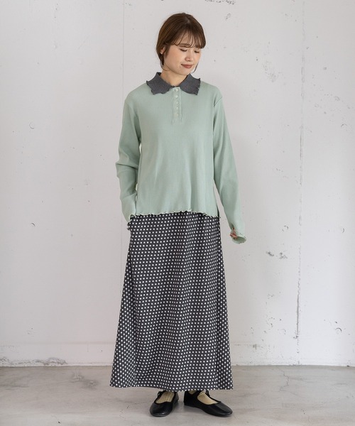 POU DOU DOU(プードゥドゥ)の「並びボタン配色衿トップス(Tシャツ/カットソー・レディース・ネイビー/キナリ/ダークグレー/ブルー・3)」の19枚目の写真