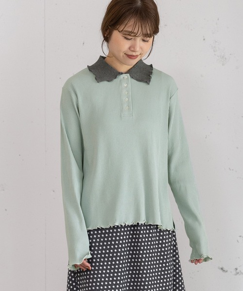 POU DOU DOU(プードゥドゥ)の「並びボタン配色衿トップス(Tシャツ/カットソー・レディース・ネイビー/キナリ/ダークグレー/ブルー・3)」の21枚目の写真