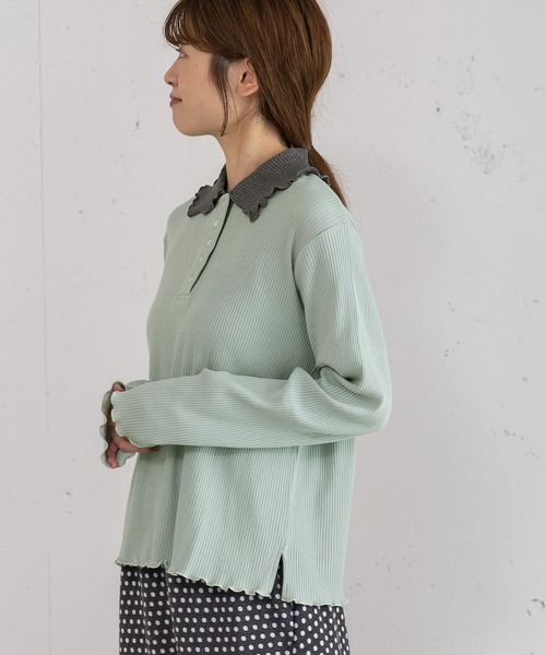 POU DOU DOU(プードゥドゥ)の「並びボタン配色衿トップス(Tシャツ/カットソー・レディース・ネイビー/キナリ/ダークグレー/ブルー・3)」の22枚目の写真