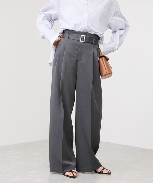 VIS（ビス）の「ベルトディティールパンツ/防シワ・イージーケア（スラックス・レディース・チャコールグレー/ブラウン系その他2/ライトグレー・SS/S/M）」の6枚目の写真