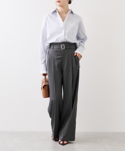 VIS（ビス）の「ベルトディティールパンツ/防シワ・イージーケア（スラックス・レディース・チャコールグレー/ブラウン系その他2/ライトグレー・SS/S/M）」の7枚目の写真